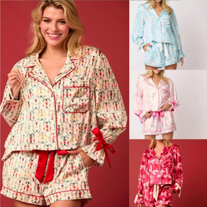 Amazon Cross-Border Casual Women's Loungewear New Christmas Mini Nutcracker Pajamas Long-Sleeved Shirt