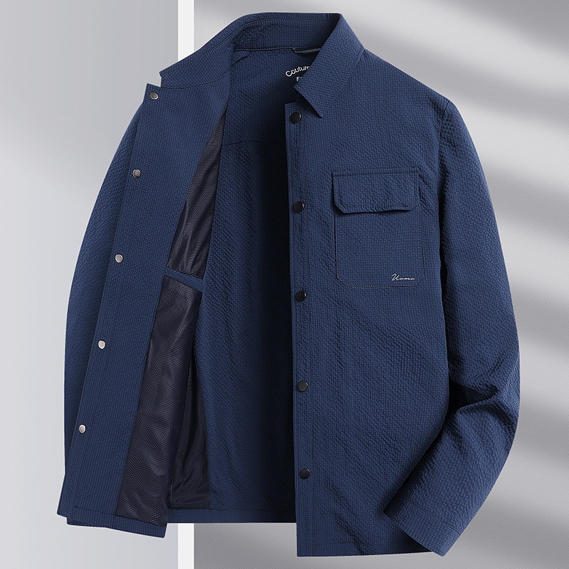 High-Quality Spring Men's Solid Color Seersucker Casual Light Business Lapel Shirt Jacket Wholesale