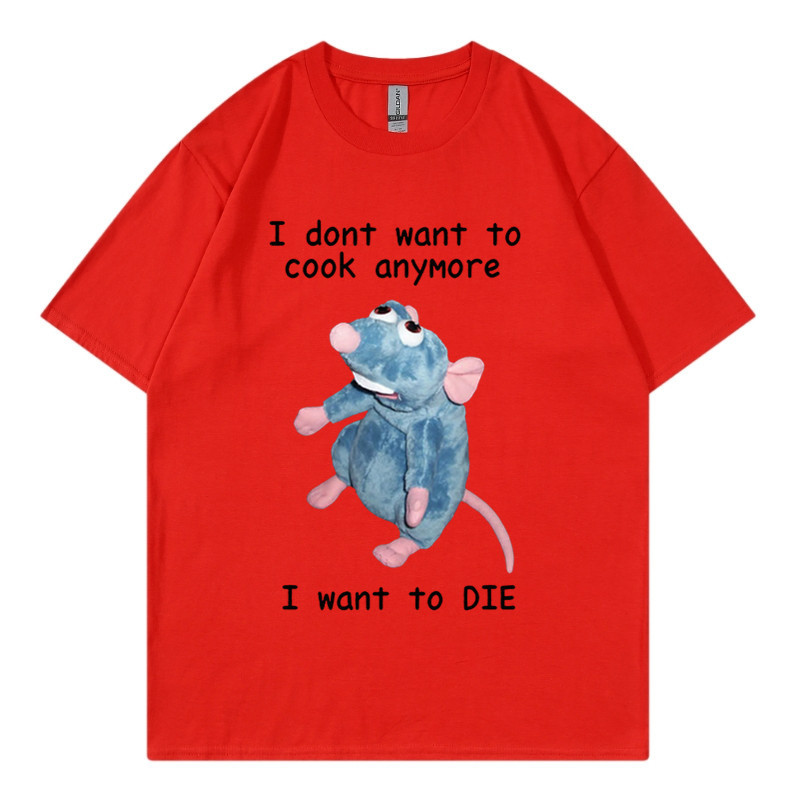 T-shirt en pur coton marque de mode sport nouveaux hommes ample col rond imprimé souris je ne veux pas cuisiner à nouveau T-shirt_voghion.com