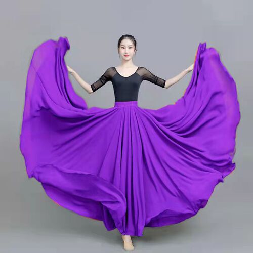 720-degree double-layer chiffon classical dance folk dance skirt, dancing long skirt, square dance training Xinjiang dance skirt