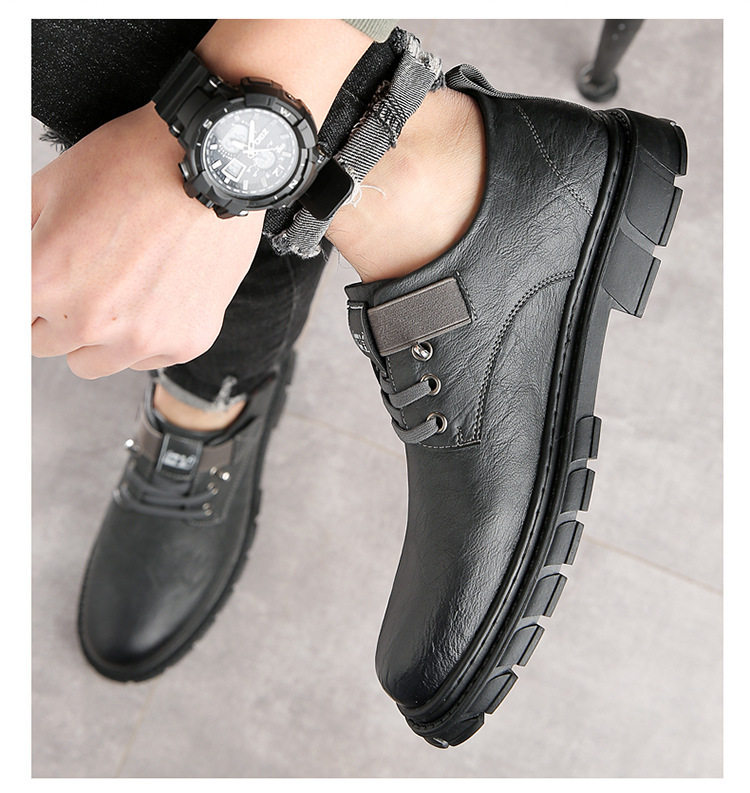 Giày lười nam da PU cổ thấp mũi tròn chống trơn trượt phong cách retro, đế cao su — 6568 kaki, 6568 kaki tăng chiều cao, 6568 đen, 6568 đen tăng chiều cao bên trong chi tiết 20