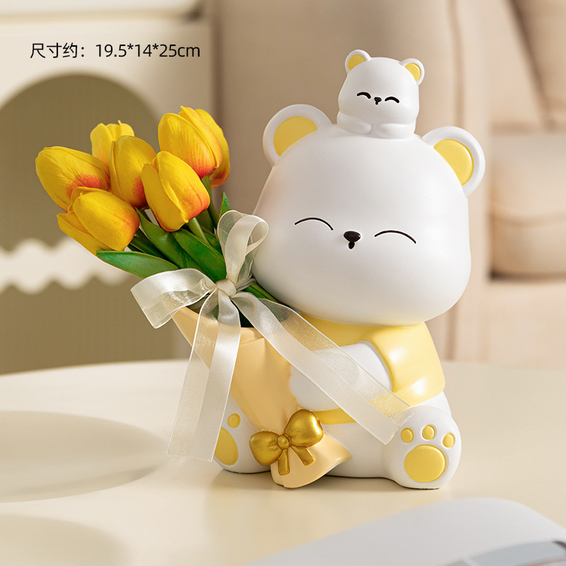 포옹 곰 꽃을 들고 노란색 큰 + 오렌지 노란색 튤립 7 (무료 리본)