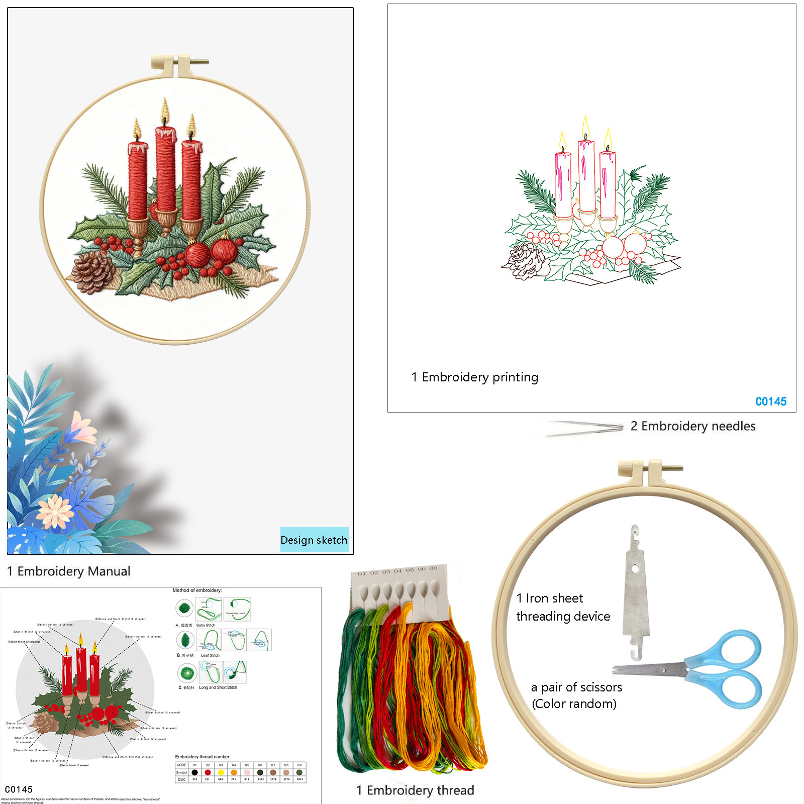 Nuevos productos transfronterizos vela de fruta roja de Navidad set de bordado de plantas Inglés fábrica de regalos de Navidad al por mayor