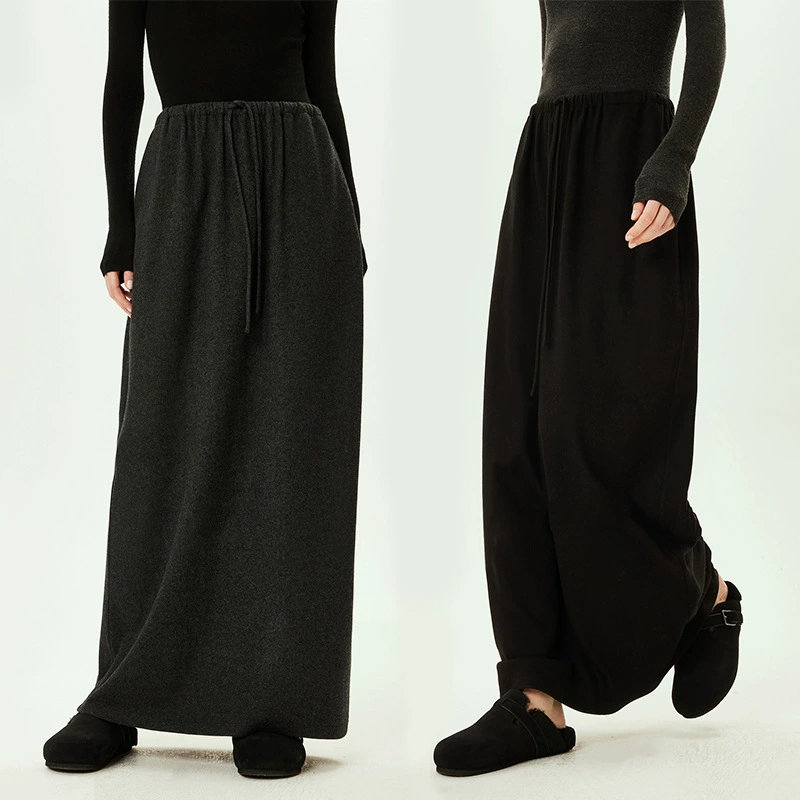 Новая модная стирка, трикотажная теплая шерсть, теплая ленивая, расслабление, шнуровая юбка, эласткая талия, широкая юбка