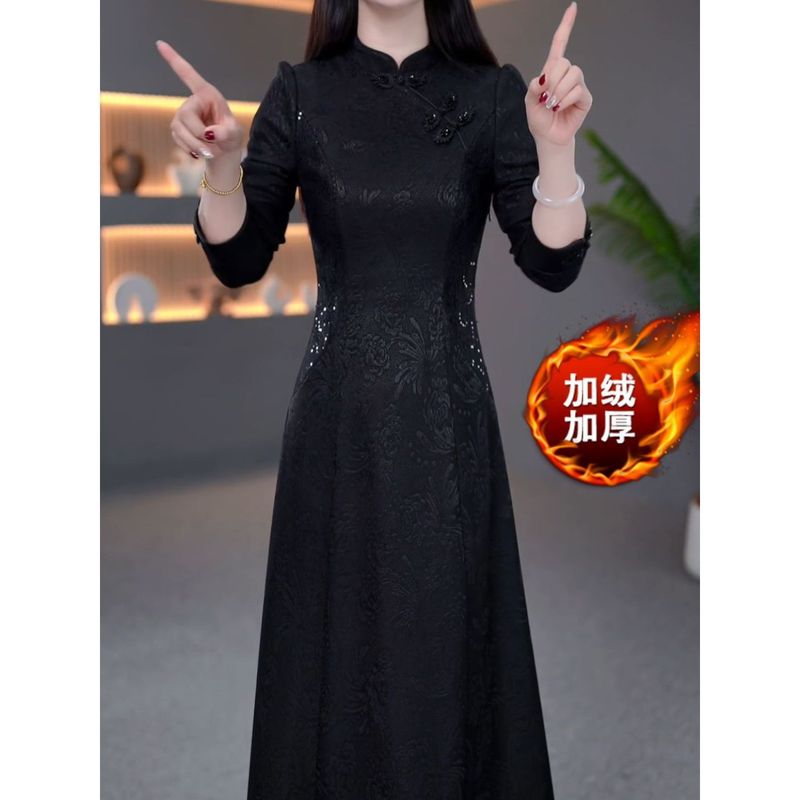 新中式国风复古冬季新款2025洋气显瘦气质大码修身改良旗袍连衣裙|undefined