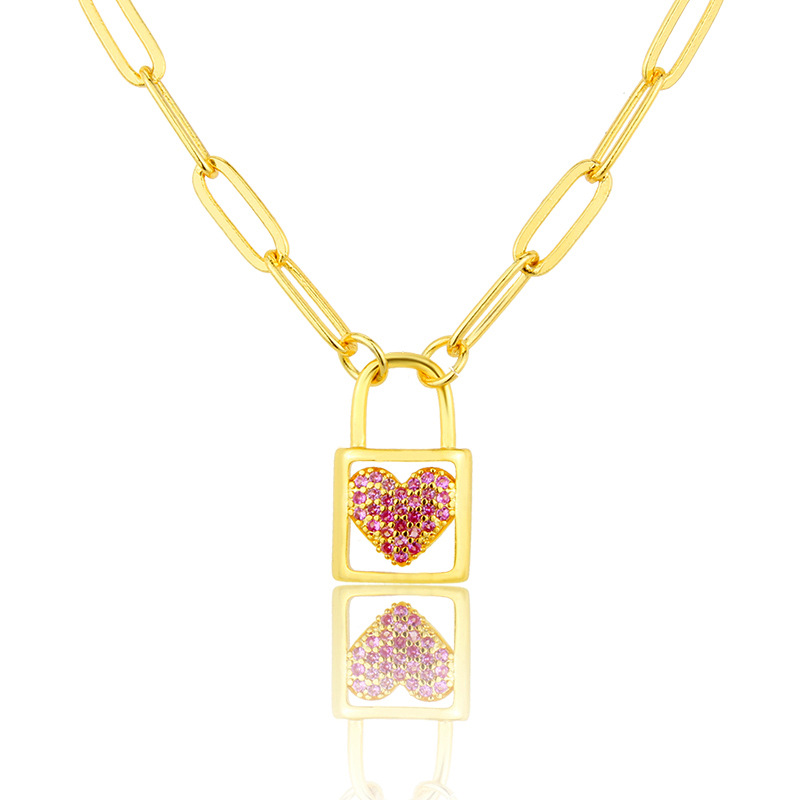 red zirconium heart-shaped lock necklace