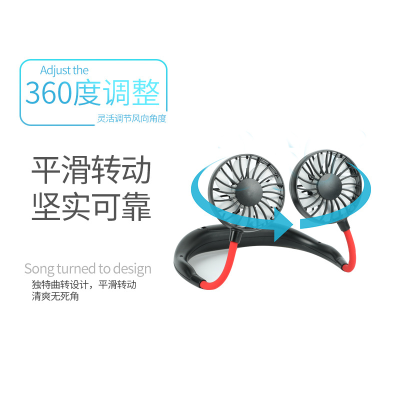 Ventilador portátil transfronterizo para colgar del cuello, aire acondicionado silencioso USB para exteriores, mini ventilador eléctrico, plegable, pequeño, al por mayor, recargable.