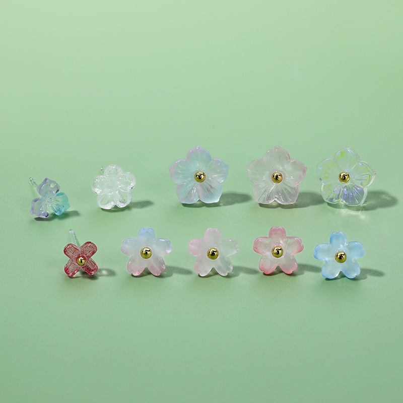 韩式甜美清新花朵树脂耳钉学生耳夹小众设计感可爱百搭简约耳饰女