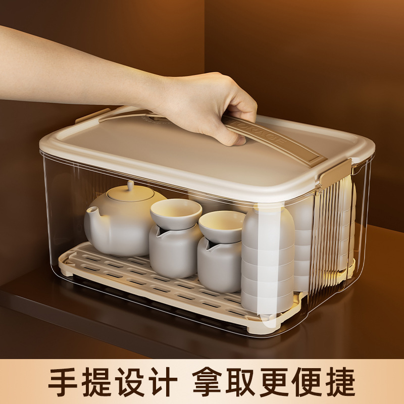 茶具茶杯收纳盒防尘透明放装杯子置物架功夫茶壶酒杯带盖橱柜整理|undefined