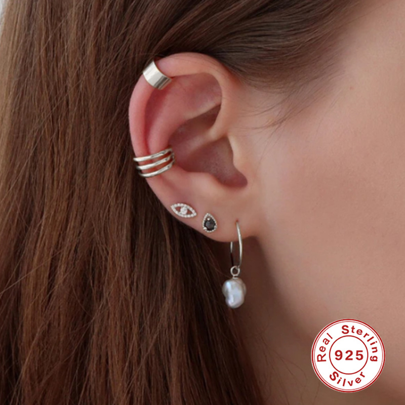 Simple Style Eye Sterling Silver Inlay Artificial Gemstones Ear Studs 1 Piece