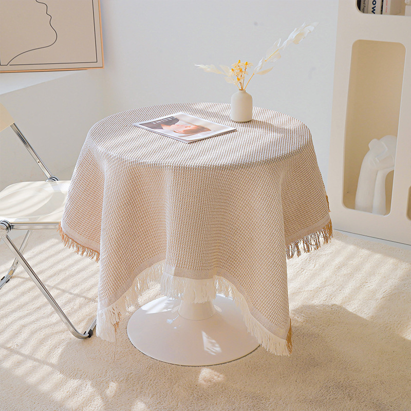 Francés ins estilo de algodón de alta calidad mantel de lino nórdico azul encaje mesa de comedor rectangular mesa de café al por mayor