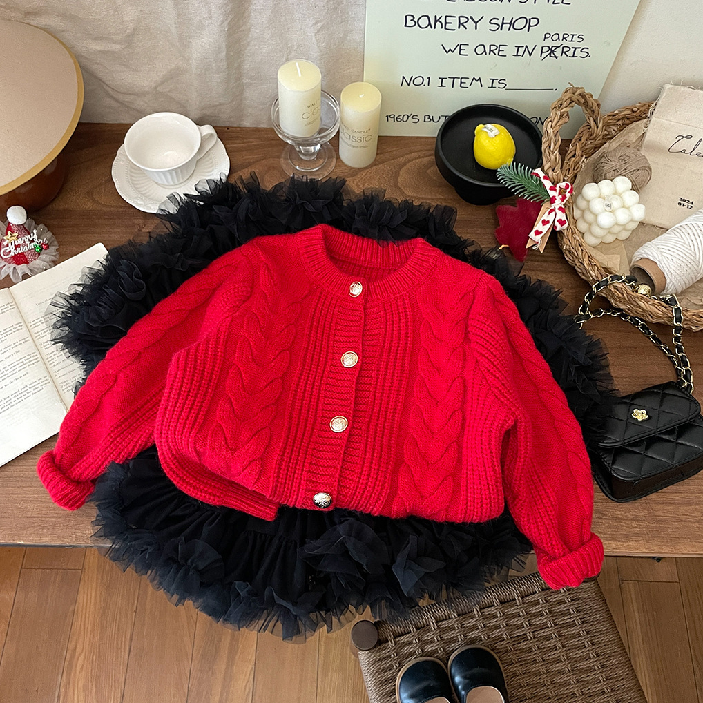 Han 24 Neue Baby-Kleidung Mädchen Rot Grün Fried Dough Twists Strickjacke Verdickt Gestrickte Pullover Mantel Mode Herbst und_voghion.com