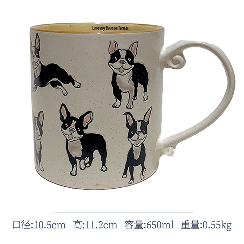Ceramic mug hand-painted underglaze cat design, cute breakfast cup, microwave-safe