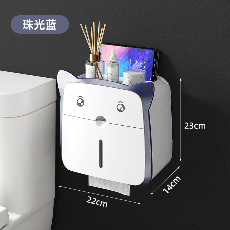 Creativo multi-funcional hogar dormitorio almacenamiento caja de pañuelos baño ponche-libre montado en la pared impermeable estante de papel higiénico