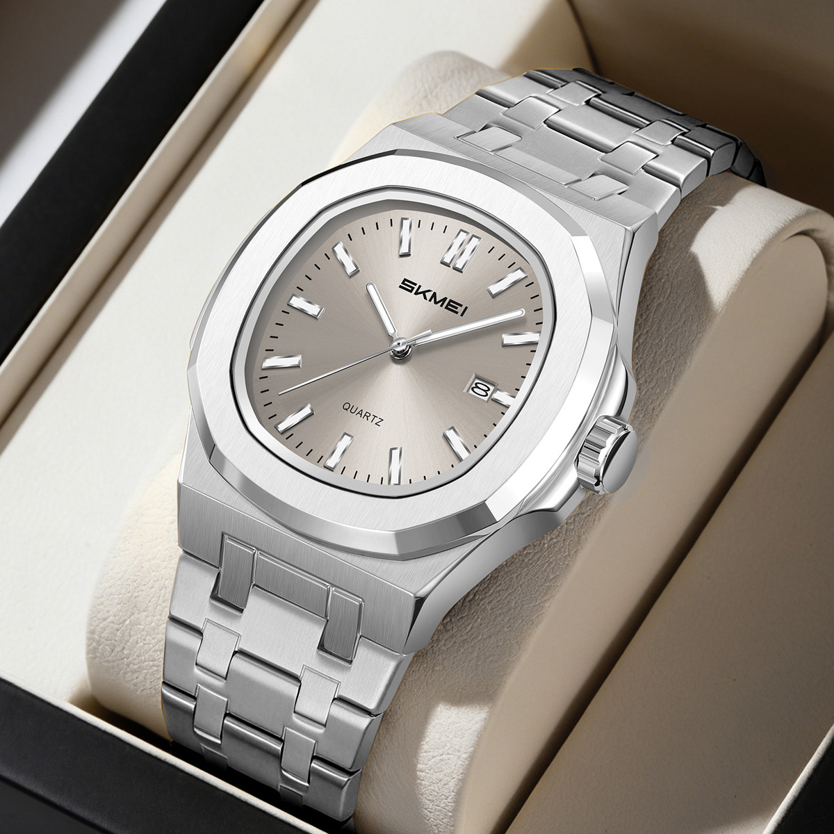 Momento de negocios de acero 30 metros reloj de cuarzo impermeable calendario único reloj de hombre comercio exterior suministro transfronterizo al por mayor