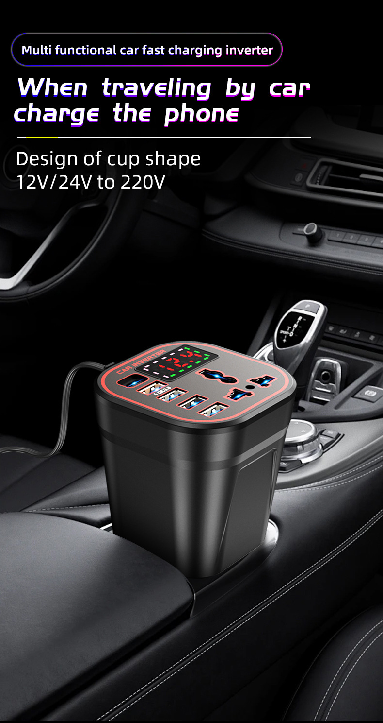 Car Inverter 12V24V to 220V for Cars and Trucks, High-Power Cigarette Lighter Power Converter Charger Extender