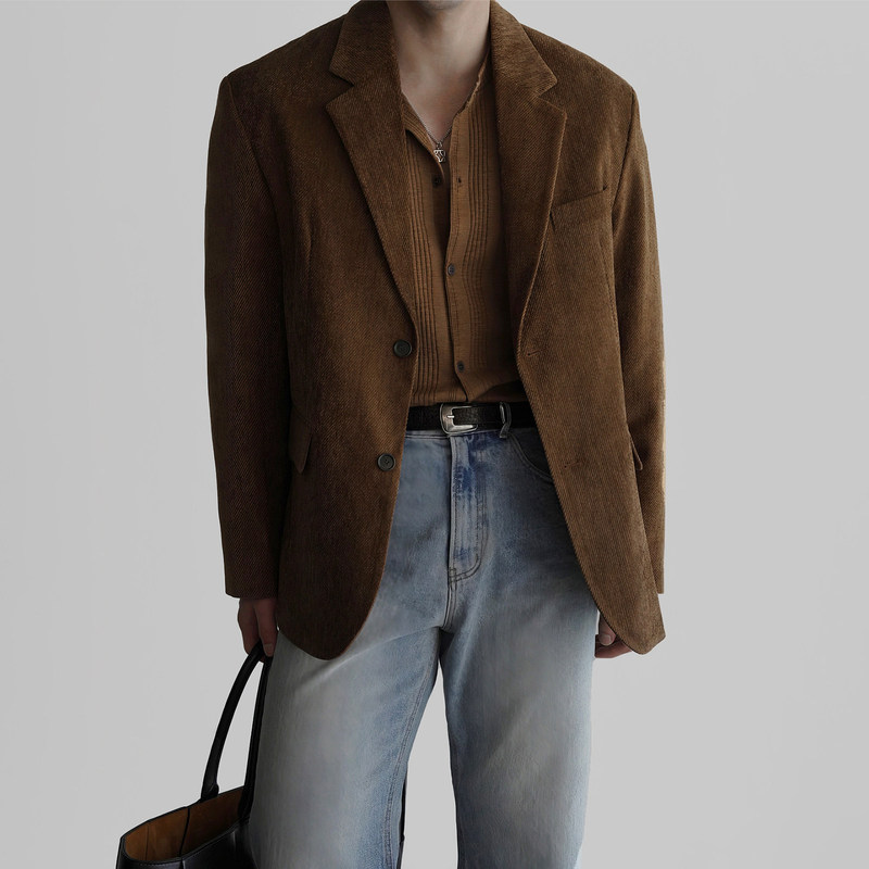 Light luxury faux suede blazer for men, spring and autumn, Maillard formal suit, sophisticated casual style, brown jacket Light luxury faux suede blazer for men, spring and autumn, Maillard formal suit, sophisticated casual style, brown jacket