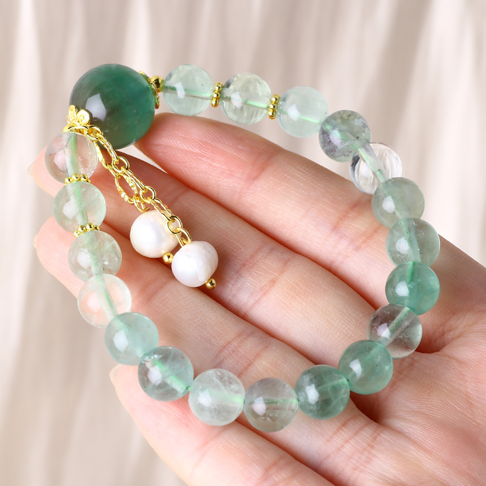 Fluorita verde natural nuevo estilo chino imitación de perlas lingüísmo brazalete de mujer nicho temperamento pareja de alto nivel amiga