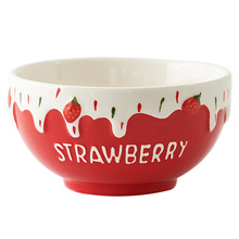 6B76可爱草莓碗陶瓷吃饭好看餐具家用米饭碗单个2021新款漂亮小碗