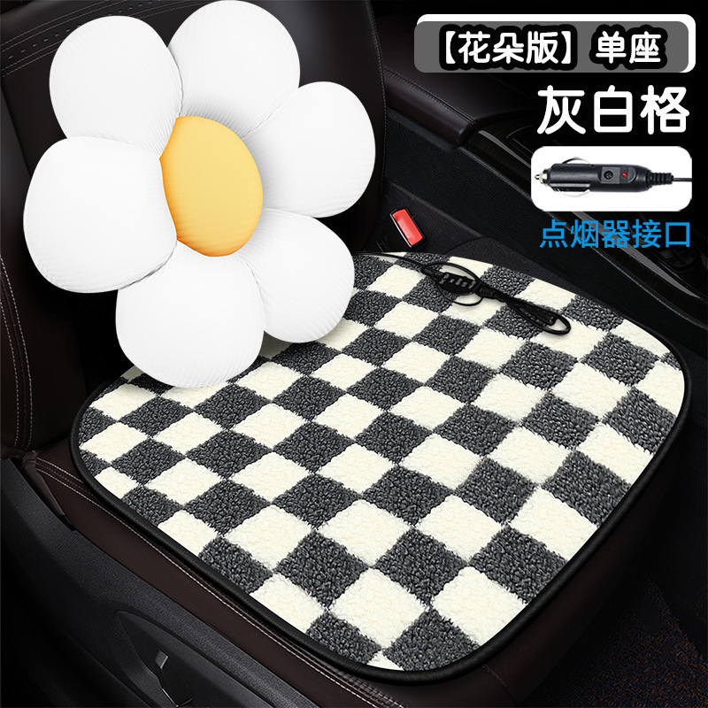 卸売り棋盤格加熱クッション自動車クッションクロスボーダー漫画花羊小毛内装用品冬シングルクッション|undefined