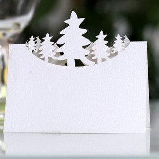Christmas Card Laser Cut-Out Seating Card Ice White Christmas Tree Table Card 3D Party Paper Card Wholesale