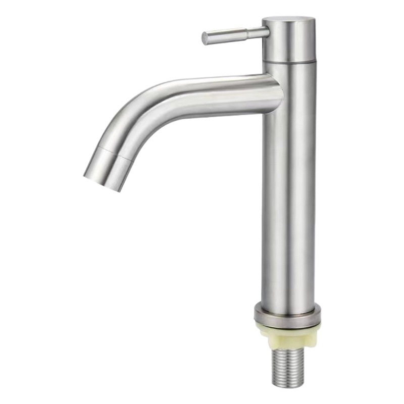 304 Stainless Steel Basin Faucet, Single Cold Water, Straight Spout, Curved Spout, Small Waist Design, for Bathroom Washbasin, Sink, Balcony Basin