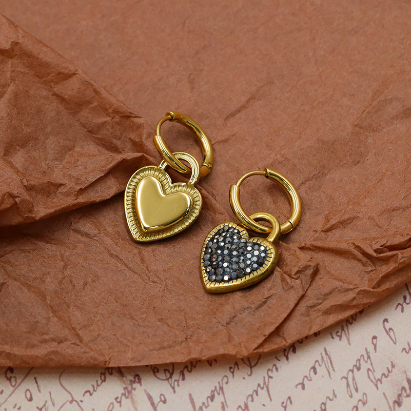 Zircon Heart Titanium Steel Earrings