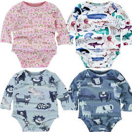 新生儿连体哈衣婴儿卡通三角爬ins风宝宝动物印花包皮衣欧美 跨境