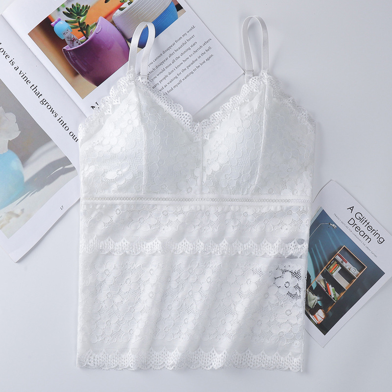 Nueva camisola de encaje francés ropa exterior camisola interior del pecho de las mujeres sexy hermosa espalda anti-exposición Chaleco de fondo