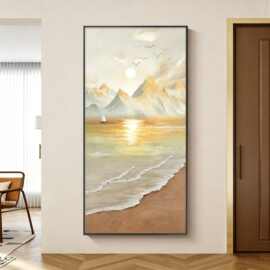 日照金山入户玄关挂画简约肌理砂岩画走廊过道定制装饰画