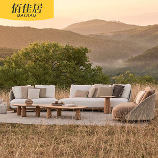 Nordic Outdoor Teak Sofa Villa Courtyard Outdoor Open-Air Balcony Garden Leisure Rattan Hotel Furniture Combination