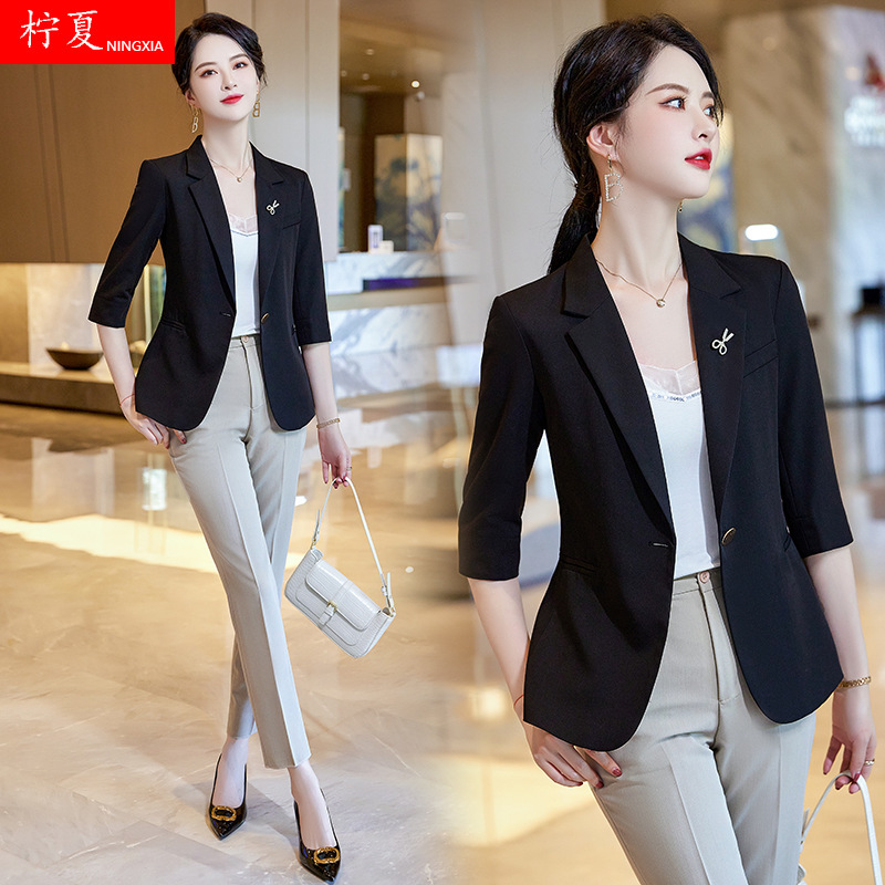 Three-Quarter Sleeve Small Suit Jacket for Women 2025 Summer Thin New Style Fashionable Korean Style Short Suit Three-Quarter Sleeve Small Suit Jacket for Women 2025 Summer Thin New Style Fashionable Korean Style Short Suit