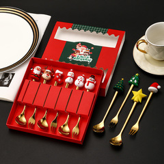 クリスマスプレゼントswanlaceサンタクロースステンレス鋼プラスチックコーヒースプーンデザートスプーンフルーツフォークギフトボックスセット