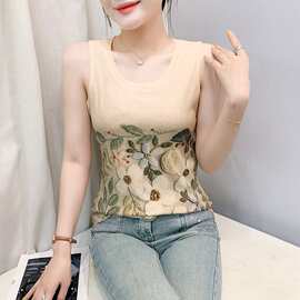 东南亚2025夏季新款时尚印花针织衫背心无袖打底衫T恤上衣女代发