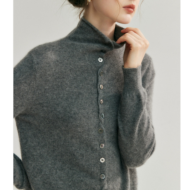 蓬松云朵感羊绒羊毛卷边开衫慵懒感两穿针织衫高领毛衣上衣休闲风