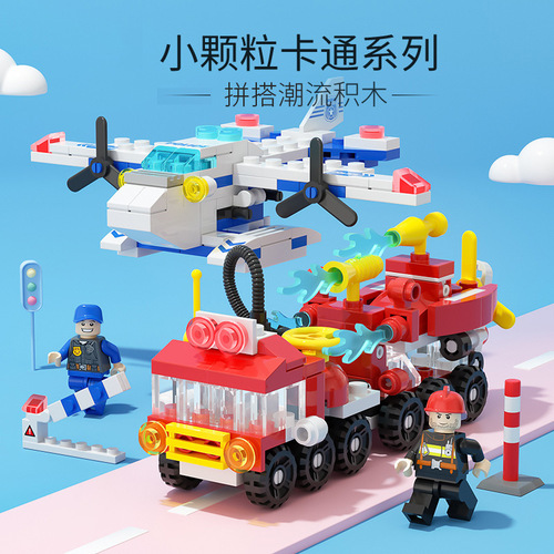 Compatible LEGO small block bag packaging engineering truck fire engine for children small particles boys puzzle gift wholesale