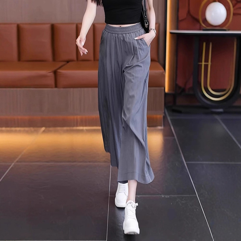 Ice Silk Cropped Wide-Leg Pants for Women, Summer Thin Style, 2026 New High-Waisted, Drapey, Loose, Quick-Dry Skirt Pants