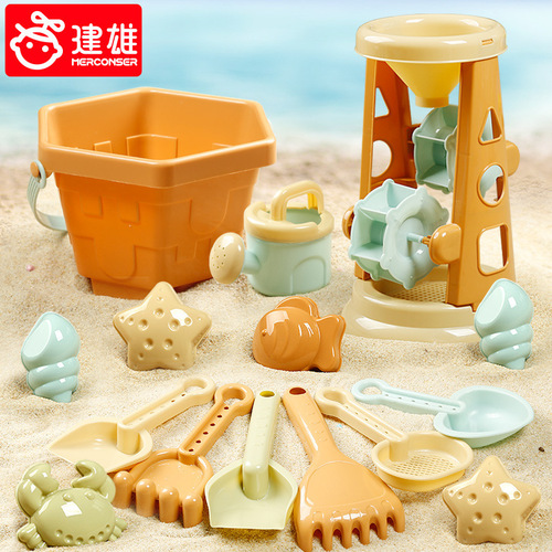 Summer new product 19-piece children's beach car set baby beach digging sand play tools bucket hourglass toy