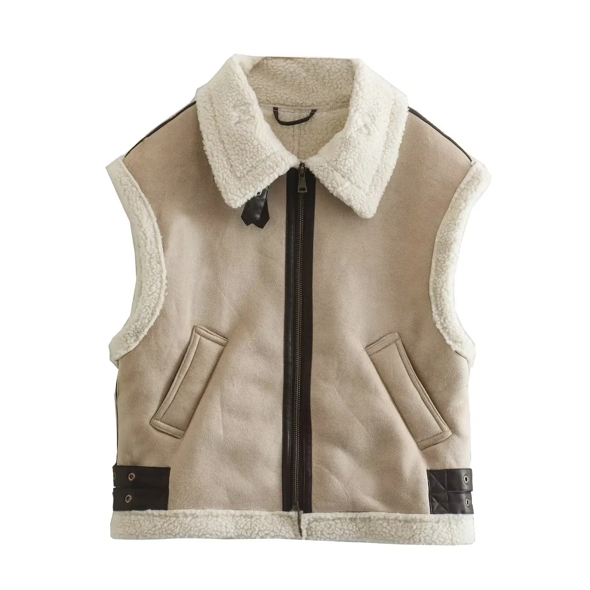 Y2K nuovo da donna in pelliccia integrata in pile senza maniche gilet in cotone giacca top_voghion.com