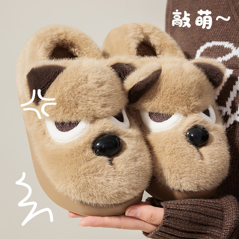 Winter Cartoon Plush Cotton Slippers with Heels for Couples at Home, Cotton Slippers That Can Be Worn Outside, Plush for Women and Men