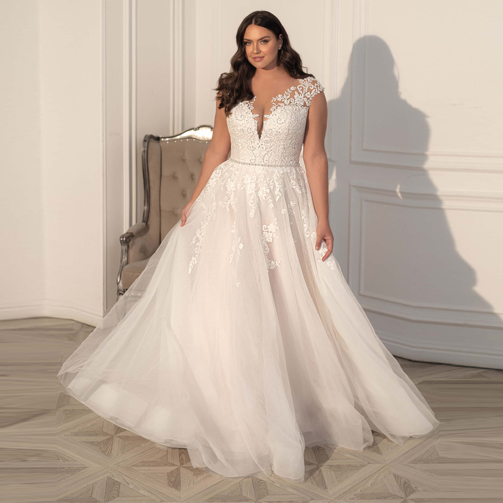 Double-shoulder wedding dress 2025 new style bride simple U-neck…