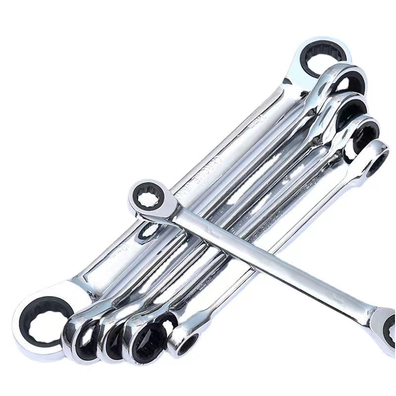 Wholesale dual-purpose plum blossom open ratchet wrench chrome vanadium steel multi-functional fast mirror wrench double-ended wrench tool
