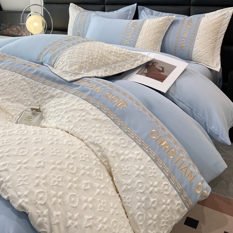Summer light luxury cool feeling Ice Silk four-piece set silky nude sleeping relief washed silk quilt cover bed sheet bedding