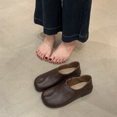 小众复古分趾鞋女平底猪蹄鞋一脚蹬懒人鞋软底单鞋百搭奶奶鞋