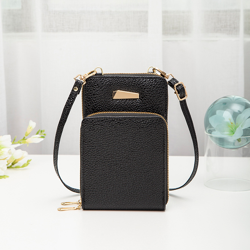 Women's delicate fabric practical multifunctional women's one shoulder double layer mobile phone bag retro wallet_voghion.com