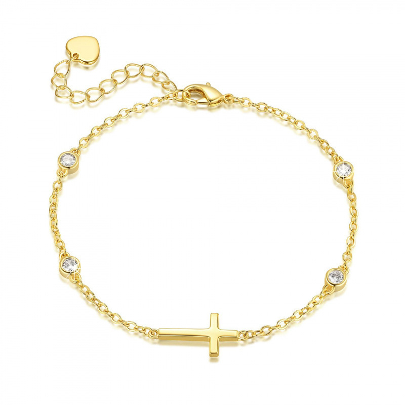 Birthday Gift Bracelet Stainless Steel Cross Gold Heart Pendant Women's Bracelet Cross Birthstone Bracelet