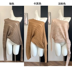 韩系慵懒斜肩毛衣女秋不规则设计垂感宽松毛织上衣