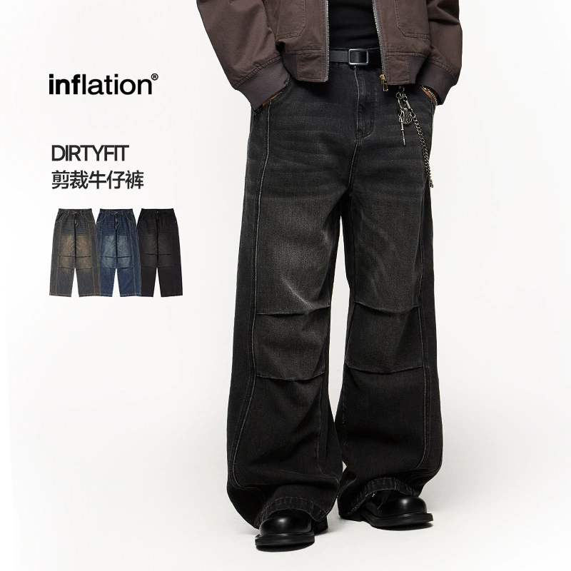 Мужская одежда Jie Zhan | Прямые джинсы DirtyFit на заказ, осень-зима 2024, новый модный бренд, свободные старые ретро