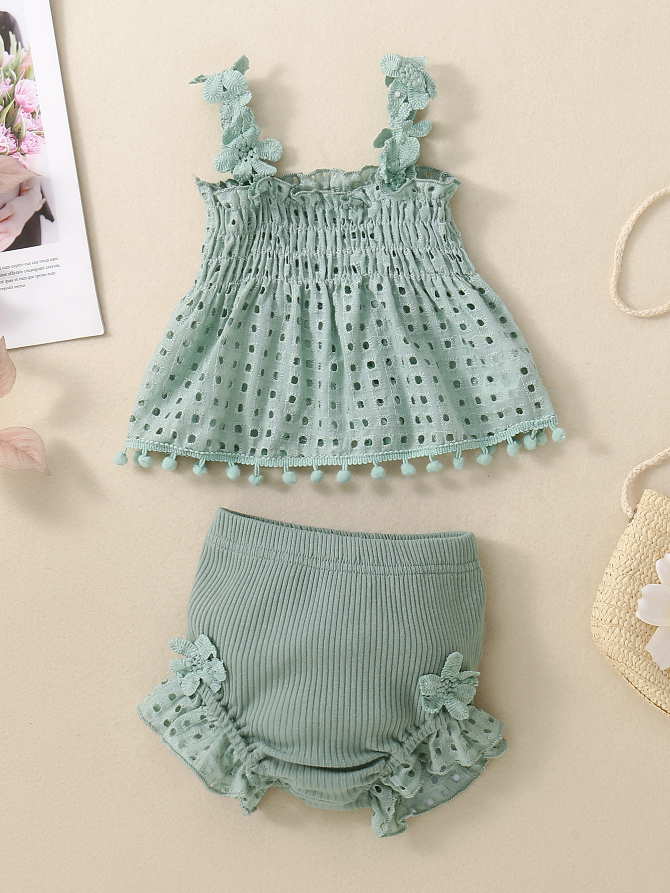 81g Weight Classic Style Solid Color Cotton Girls Clothing Sets