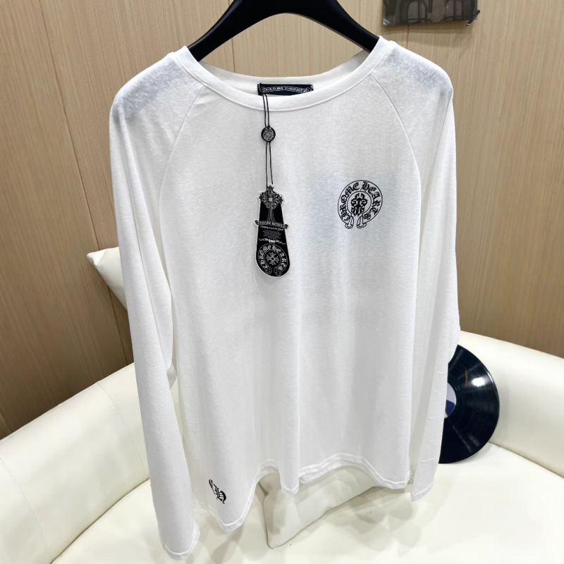 25ss 新しい ch クロウ国章日焼け止め夏薄いわずかに透けるグレーバックプリント V ネック長袖 T シャツ|undefined